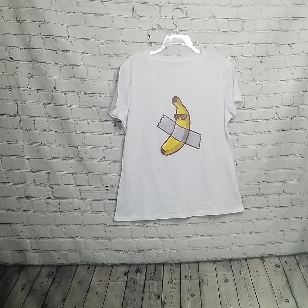 Shein White Graphic T-Shirt Banana Duct Tape Art XLarge